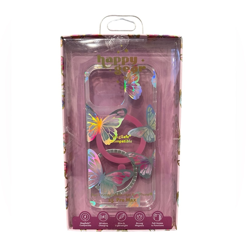 NIB Butterfly Silver/Pink/Clear iPhone 15 Pro Max Wireless Charging Slim Case